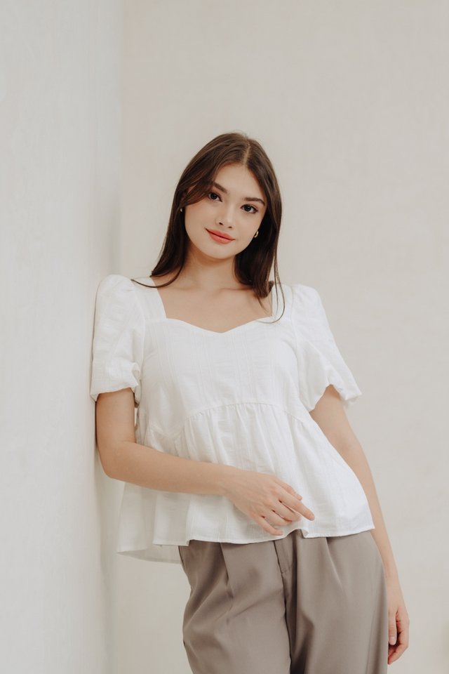 Hayley Puff Sleeve Babydoll Top in White