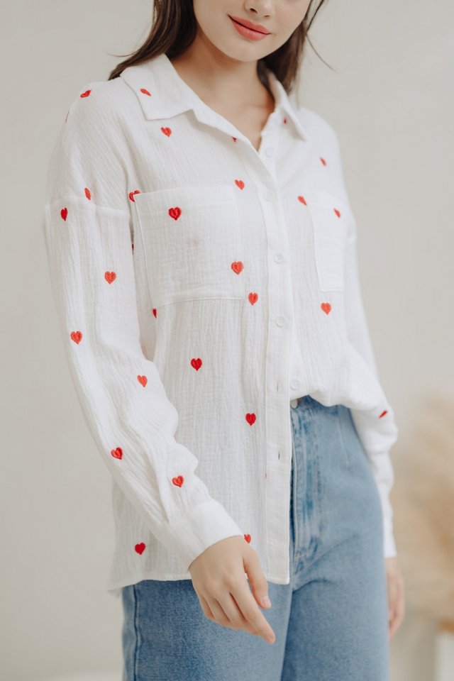 Rubie Hearts Embroidered Shirt in White