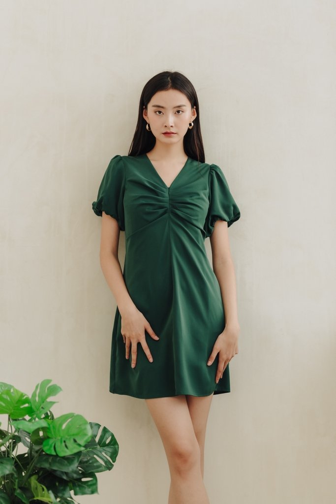 Ollie Ruched Sleeves Dress in Forest (XS)