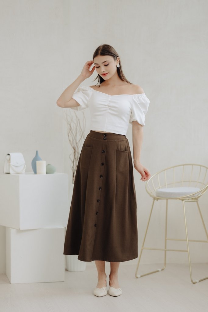 Willow Buttons Maxi Skirt in Dark Brown (XS)