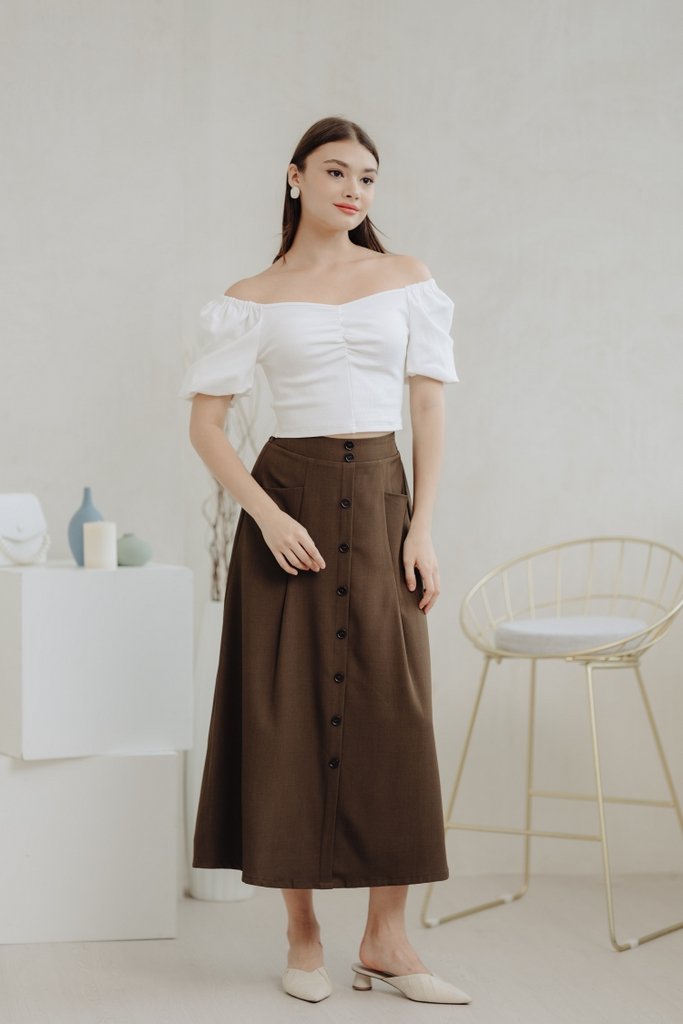Willow Buttons Maxi Skirt in Dark Brown (XS)