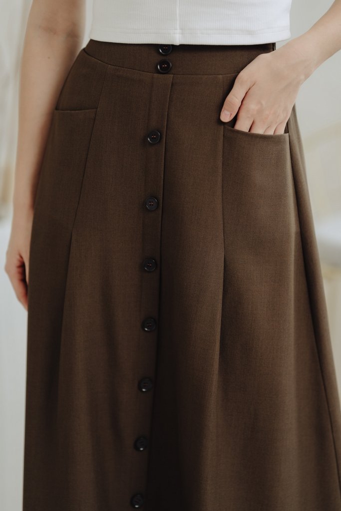 Willow Buttons Maxi Skirt in Dark Brown (XS)