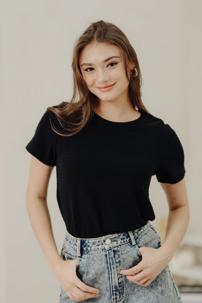 Timea Knitted Round Neck Top in Black (XS)