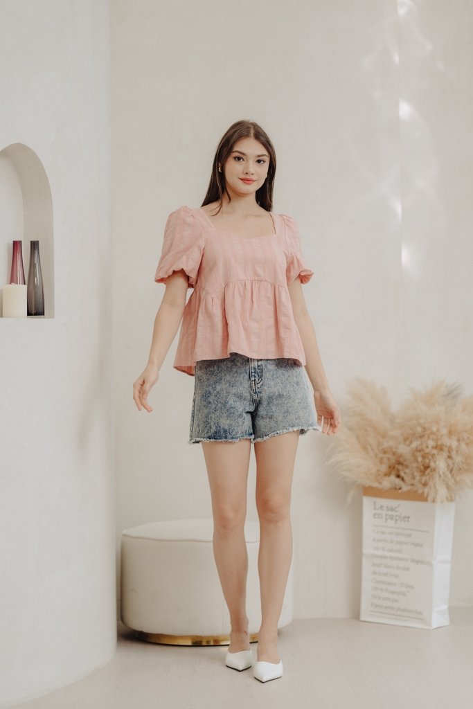 Hayley Puff Sleeve Babydoll Top in Pink (XS)