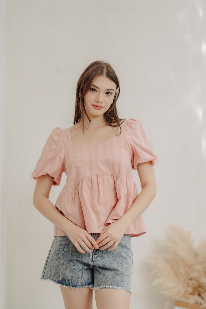 Hayley Puff Sleeve Babydoll Top in Pink (XS)