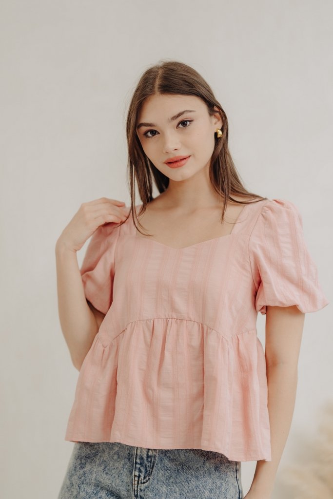 Hayley Puff Sleeve Babydoll Top in Pink (XS)