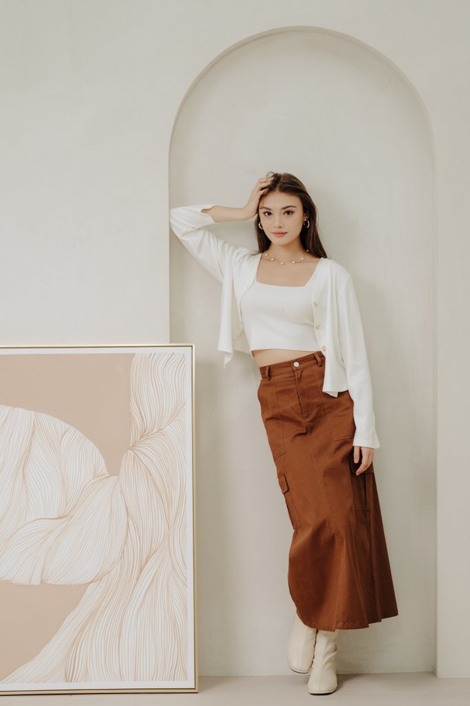 Maya Cargo Maxi Skirt in Brick Brown (XS)