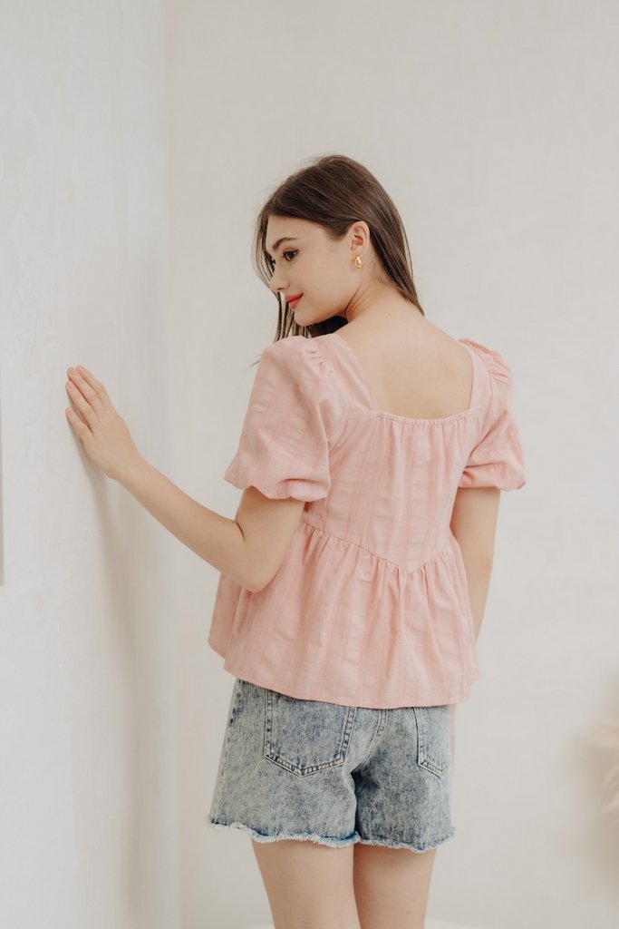 Hayley Puff Sleeve Babydoll Top in Pink (XS)