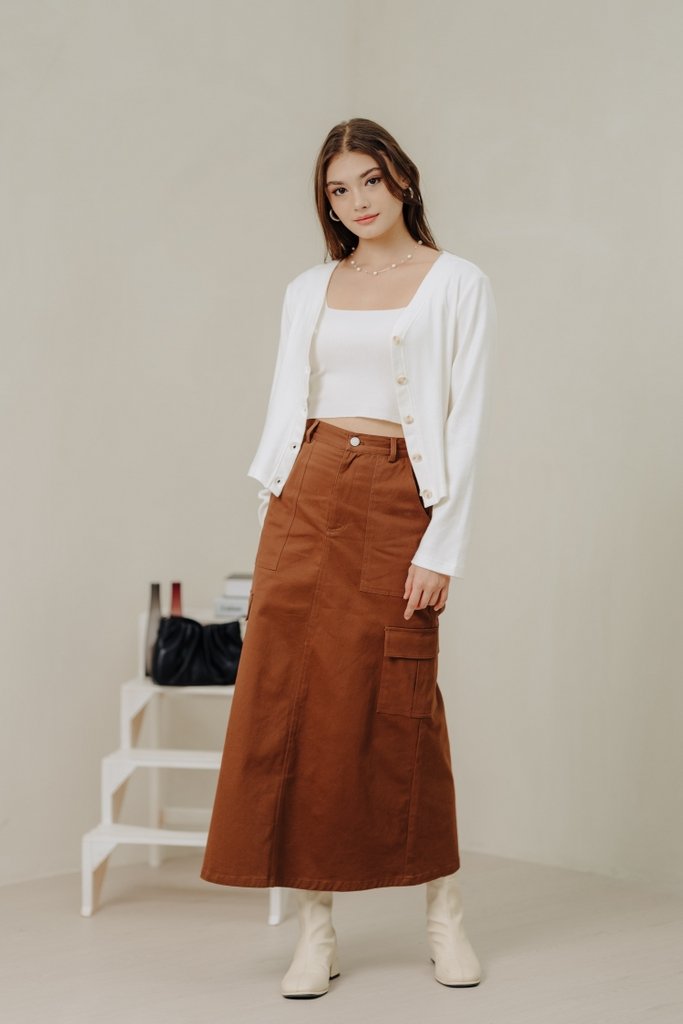 Maya Cargo Maxi Skirt in Brick Brown (XS)