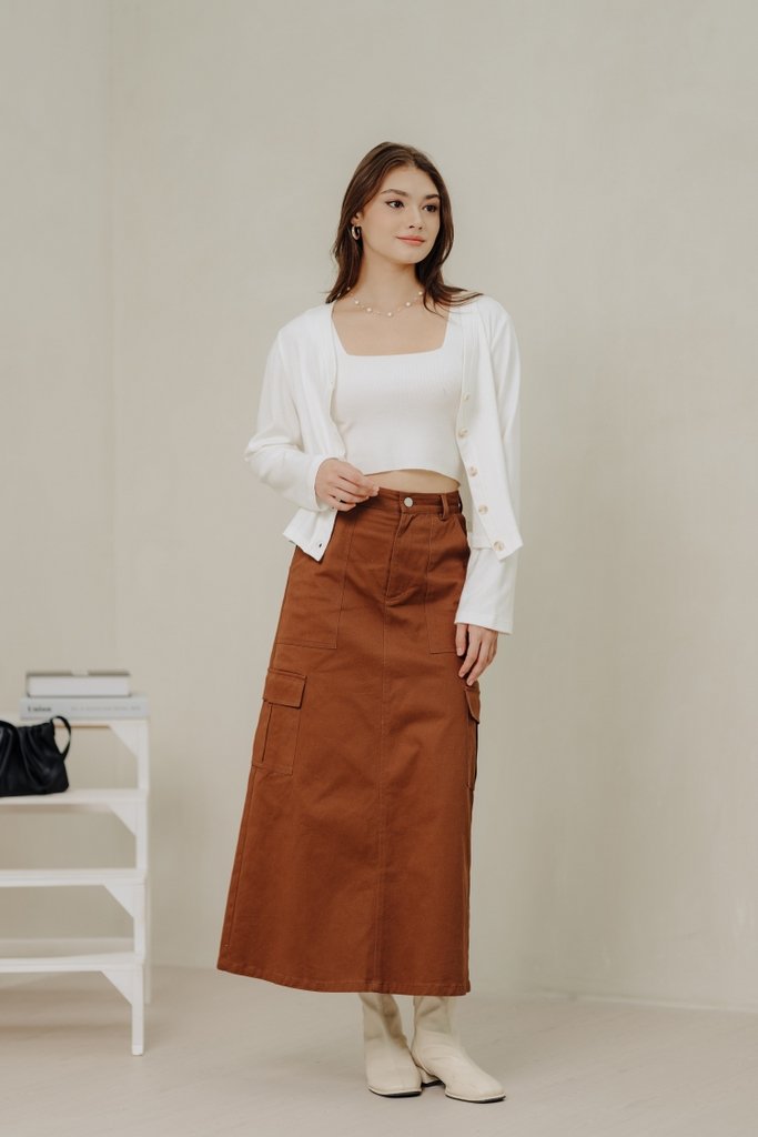 Maya Cargo Maxi Skirt in Brick Brown (XS)