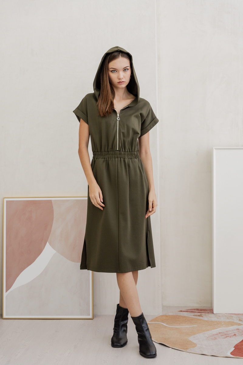 Front zipper midi hotsell dress