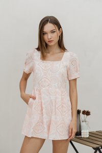 Adalyn Eyelet Romper in Blush Pink (XS)