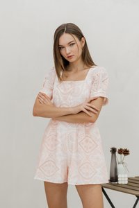 Adalyn Eyelet Romper in Blush Pink (XS)
