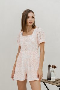 Adalyn Eyelet Romper in Blush Pink (XS)