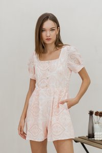 Adalyn Eyelet Romper in Blush Pink (XS)