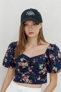 Jasmine Floral Ruched Crop Top in Navy