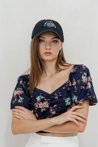 Jasmine Floral Ruched Crop Top in Navy