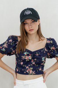 Jasmine Floral Ruched Crop Top in Navy