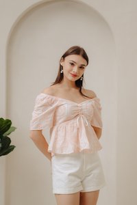 Adalyn Ruched Sweetheart Top in Light Peach Pink (XS)