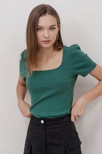 Sera Ribbed Cotton Top in Forest (XS)