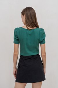 Sera Ribbed Cotton Top in Forest (XS)