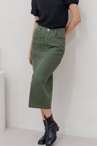 Lexley Denim Midi Skirt in Olive (XS)
