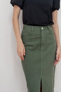Lexley Denim Midi Skirt in Olive (XS)