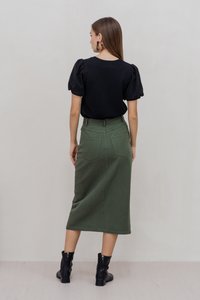 Lexley Denim Midi Skirt in Olive (XS)