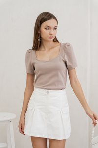 Izabel Ribbed Cotton Sweetheart Top in Khaki (XS)