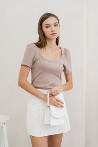 Izabel Ribbed Cotton Sweetheart Top in Khaki (XS)