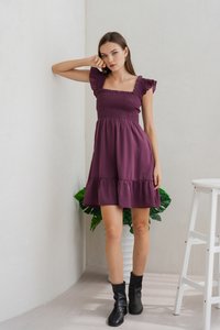 Erin Smocked Ruffle Dress in Deep Purple (XS)