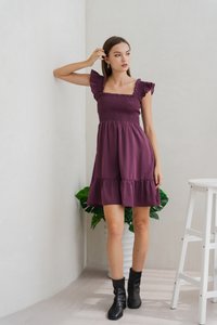 Erin Smocked Ruffle Dress in Deep Purple (XS)