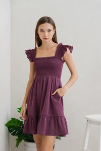 Erin Smocked Ruffle Dress in Deep Purple (XS)