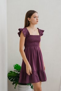Erin Smocked Ruffle Dress in Deep Purple (XS)