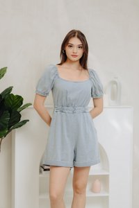 Laila Cinched Waist Denim Romper (XS)