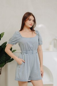 Laila Cinched Waist Denim Romper (XS)