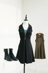 Sienna Front Zip Collared Dress in Olive (XS)