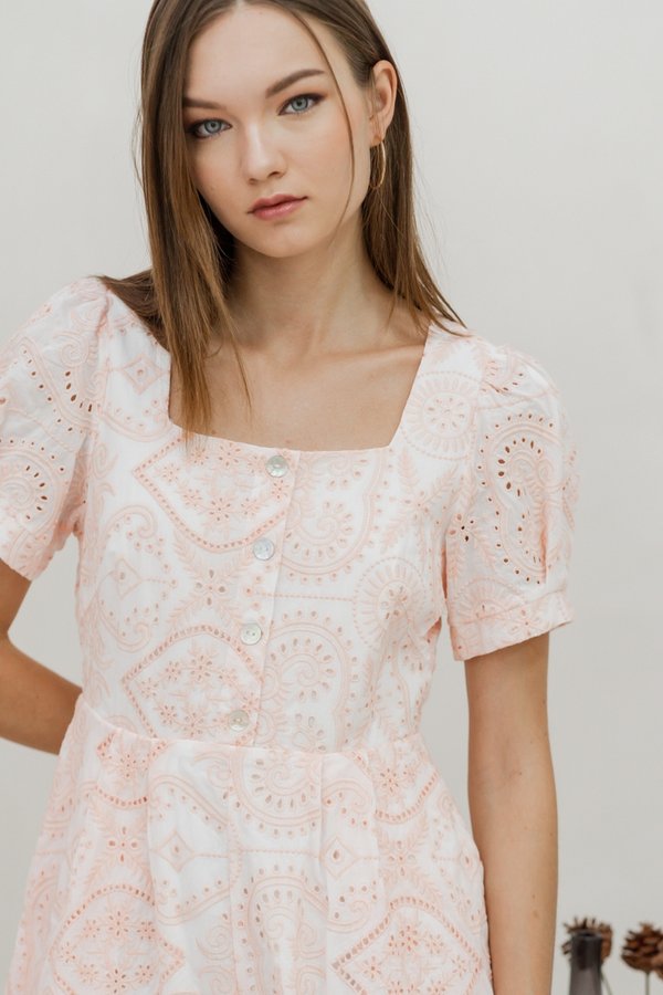 Adalyn Eyelet Romper in Blush Pink (XS)