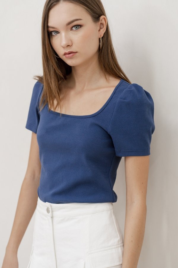 Sera Ribbed Cotton Top in Navy (XS)