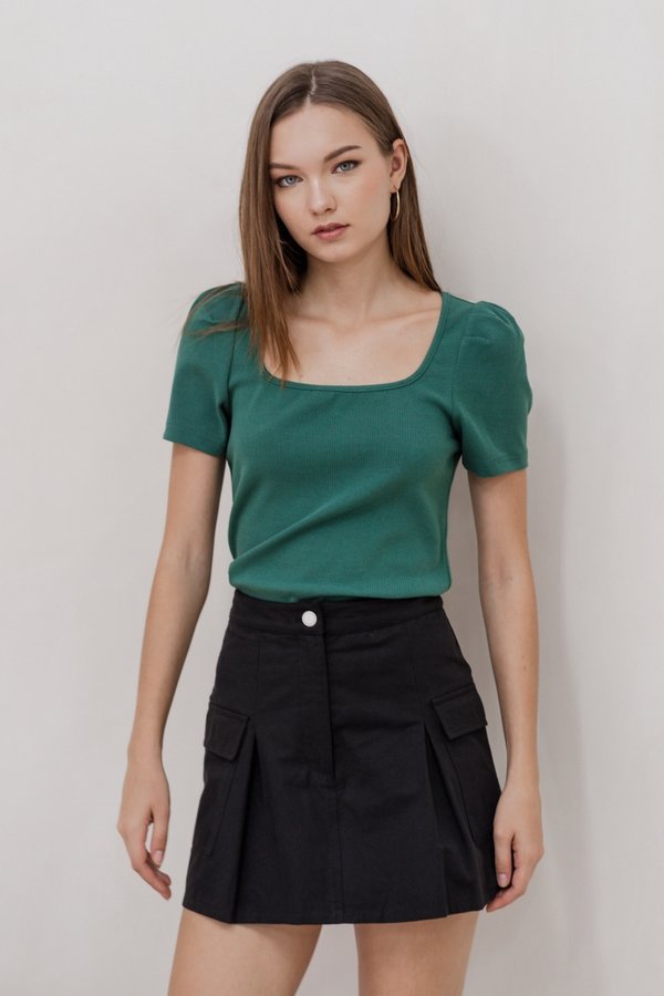 Sera Ribbed Cotton Top in Forest (XS)