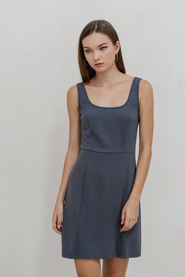 Arya Cotton Skater Dress in Gunmetal Grey (XS)