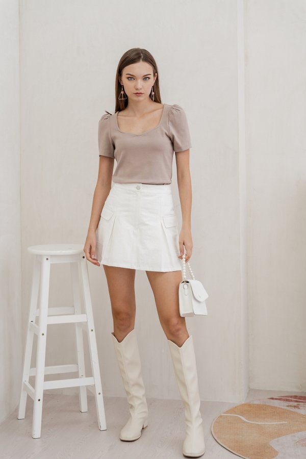Izabel Ribbed Cotton Sweetheart Top in Khaki (XS)