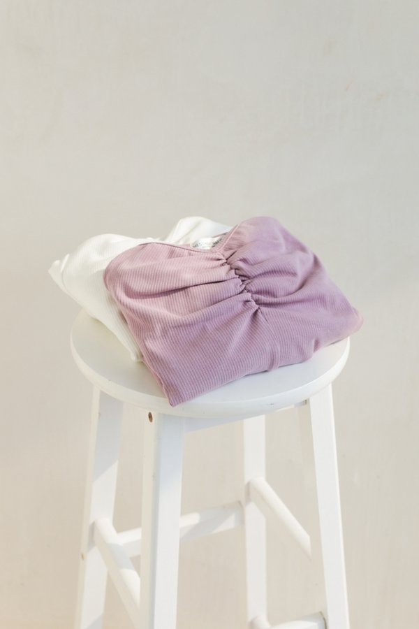 Ariel Ruched Ribbed Crop Top in Lavender (XS)