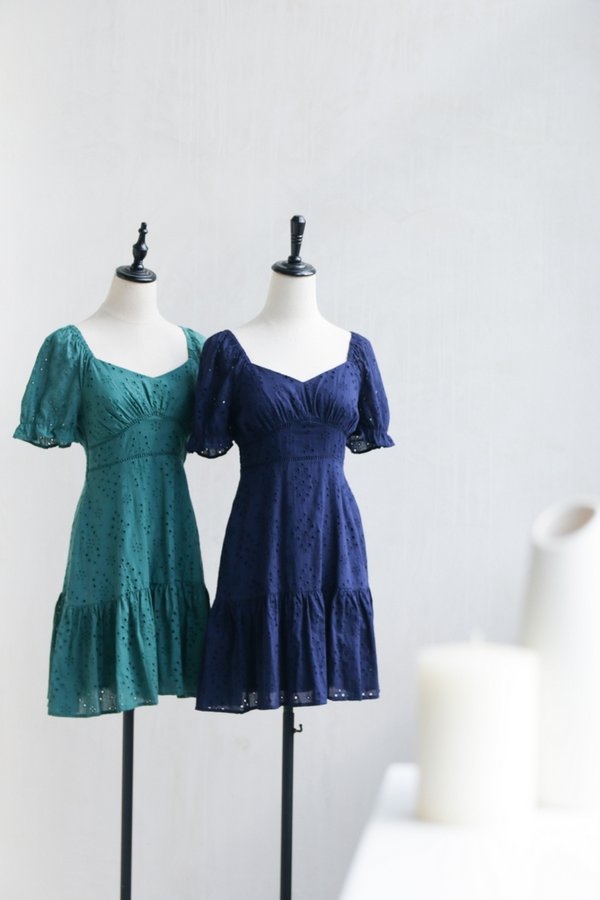 Marsha Eyelet Dress in Forest (XS)