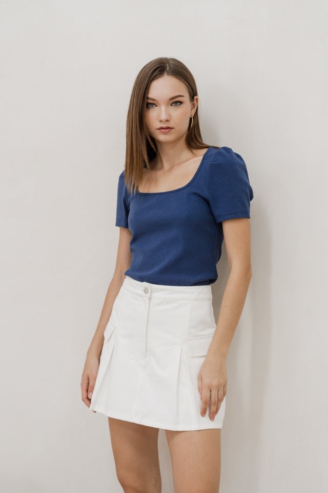 Sera Ribbed Cotton Top in Navy