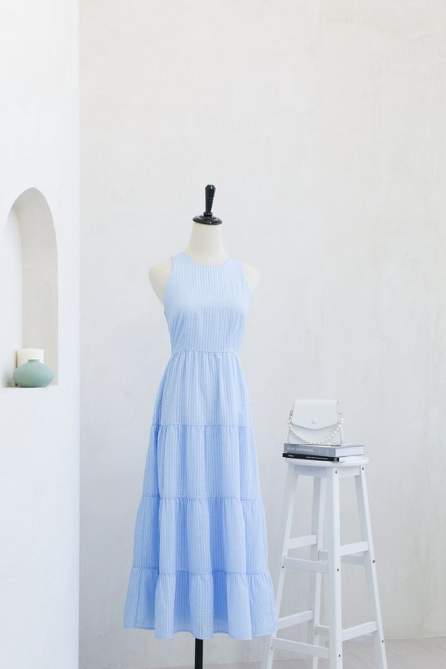 Sophia Textured Tiered Maxi Dress in Blue