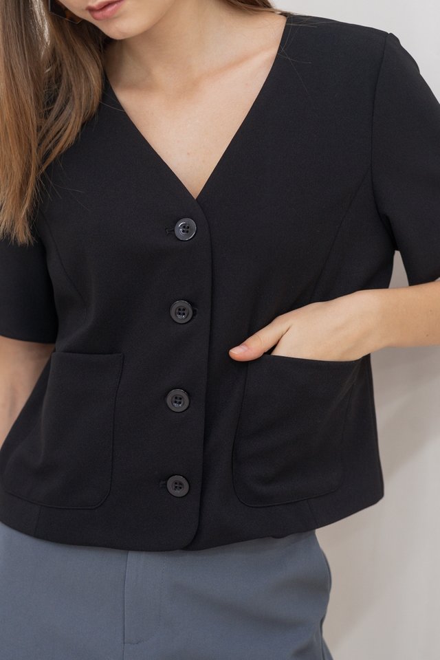 Romee Button Work Top in Black