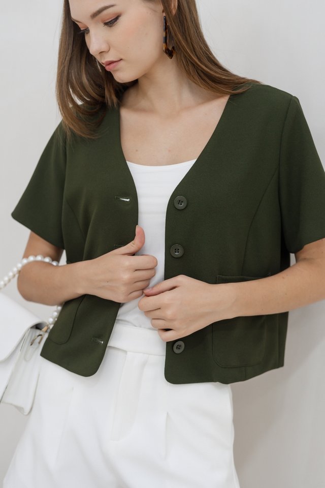 Romee Button Work Top in Olive