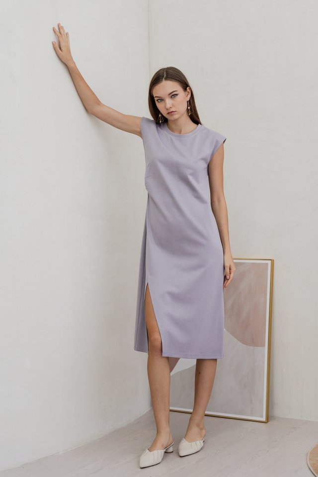 Josephine Overlap Cotton Midi Dress in Grey