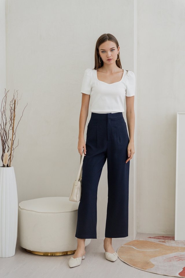 Fianna High Waisted Tailored Pants in Navy